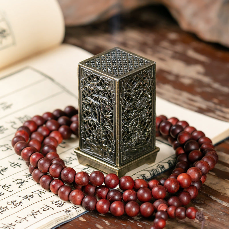 Vertical Baifu incense burner happy eyebrows square column hollow creative alloy small incense burner office aromatherapy ornament incense burner