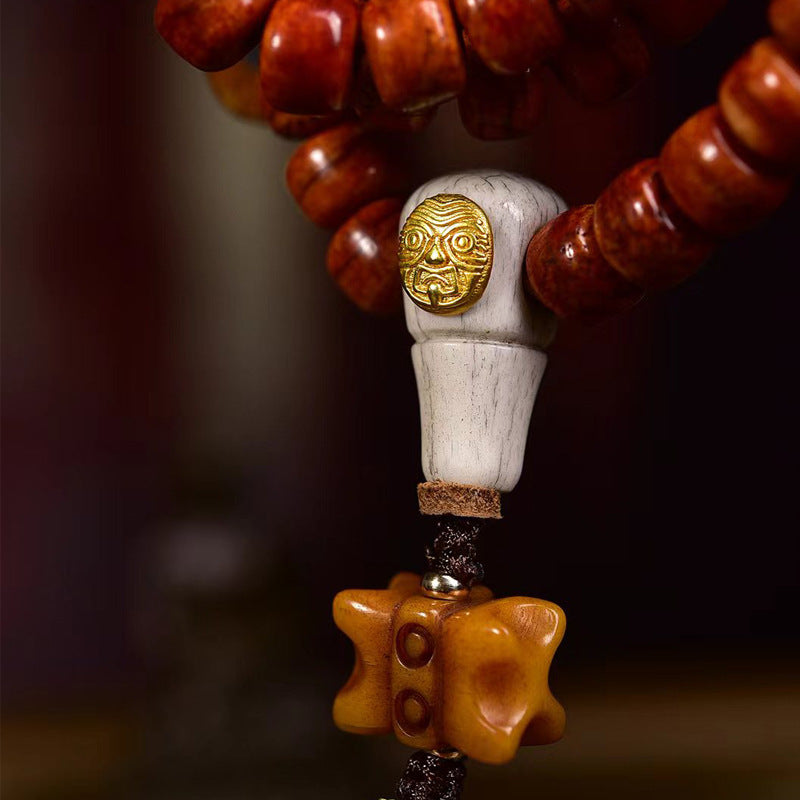 EverestArtstudios Tibetan Vintage Bone Barrel-Bead 108-Bead Mala Necklace