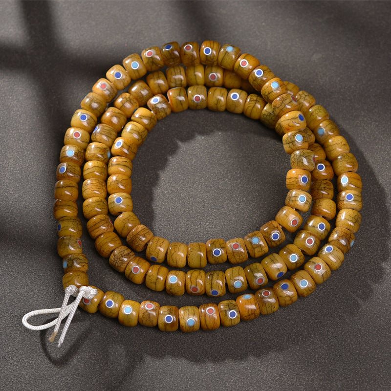 EverestArtstudios Aged Yak and Camel Bone Inlaid 108-Bead DIY Strand