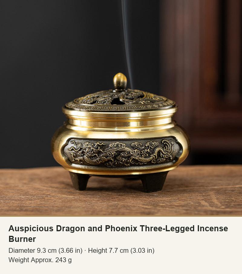 Auspicious Dragon and Phoenix Three-Legged Incense Burner