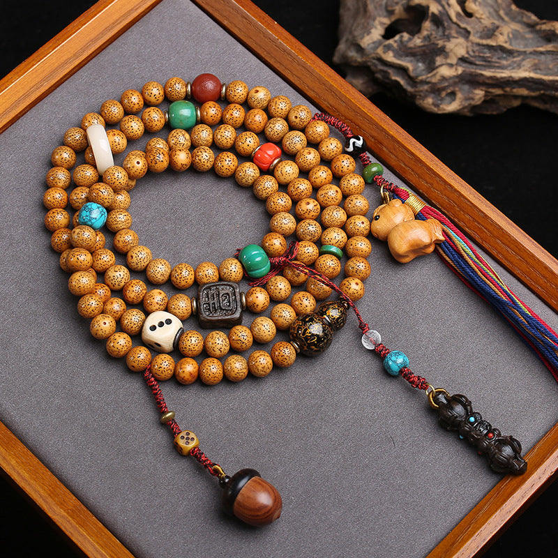 EverestArtstudios Xingyue Bodhi 108-Bead Mala Necklace with Textured Seed Beads
