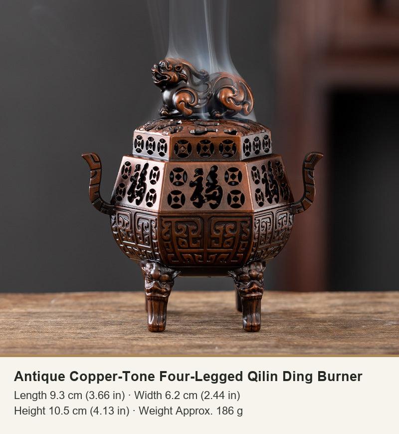 Antique Copper-Tone Four-Legged Qilin Ding Burner