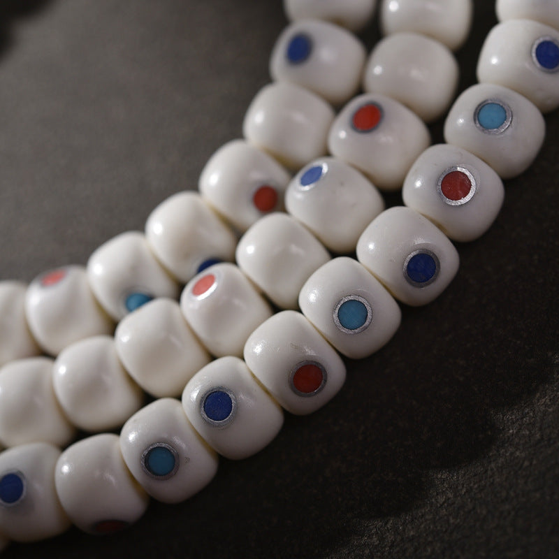 EverestArtstudios Camel Bone Inlaid Multi-Treasure or Auspicious Wan 108-Bead DIY Strand