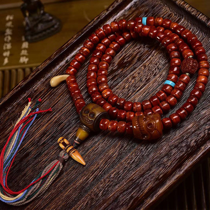 EverestArtstudios Tibetan Vintage Bone Barrel-Bead 108-Bead Mala Necklace