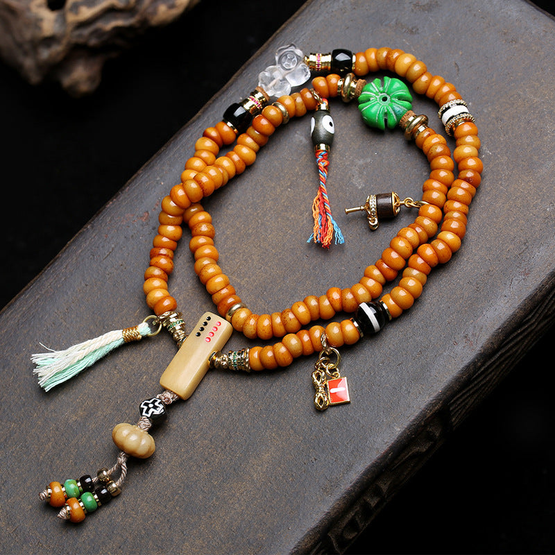 EverestArtstudios Bone 108-Bead Mala with Camel Bone and Agate Accents