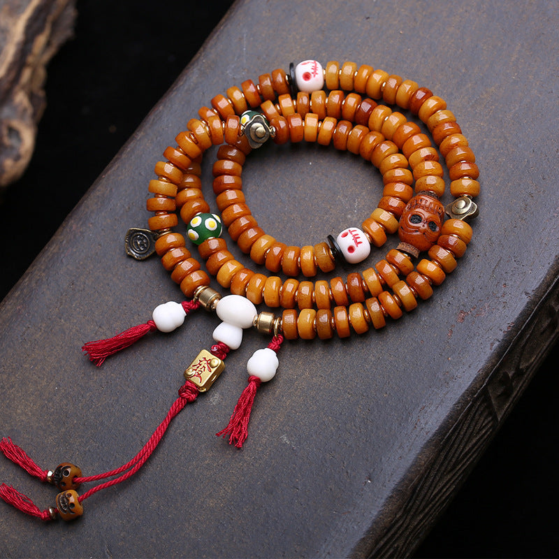 EverestArtstudios Bone 108-Bead Mala with Yak Bone, Glass and Deer Bone Accents
