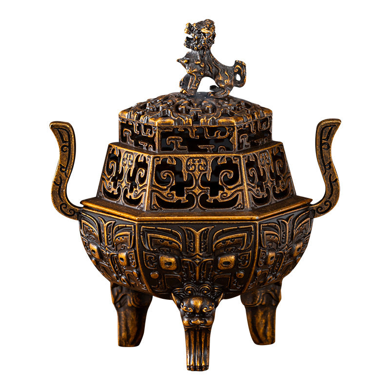 4 hours lion plate incense burner binaural tripod furnace alloy auspicious incense burner sandalwood alloy furnace incense road ornament