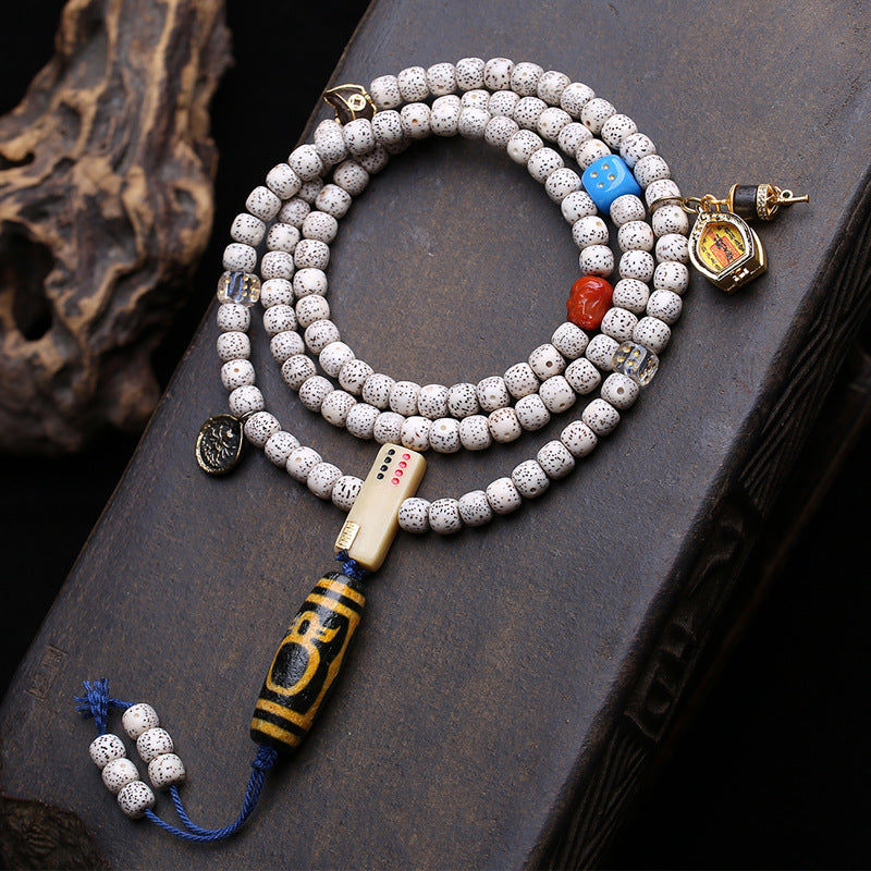 EverestArtstudios Xingyue Bodhi 108-Bead Mala with Crystal and Wealth Deity Accents