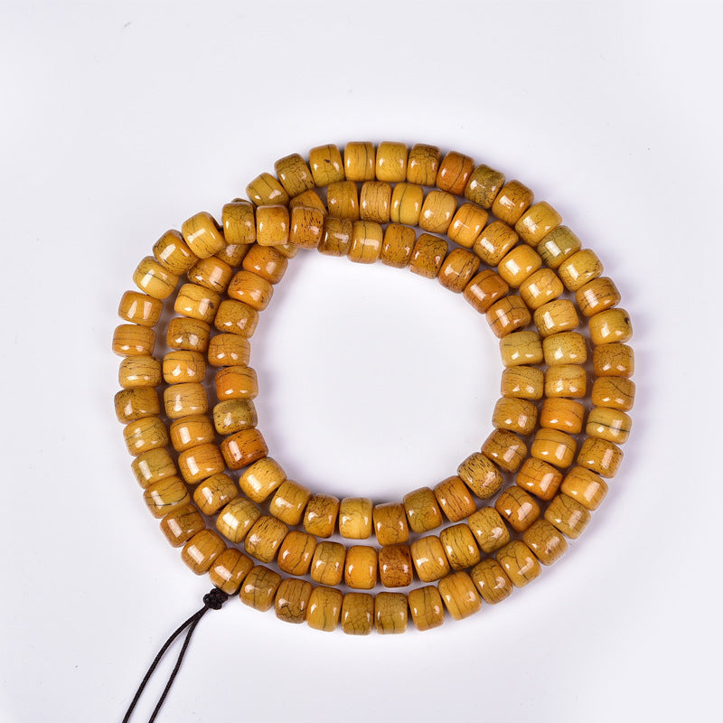 EverestArtstudios Tibetan Natural Aged Yak Bone Barrel-Bead 108-Bead Mala