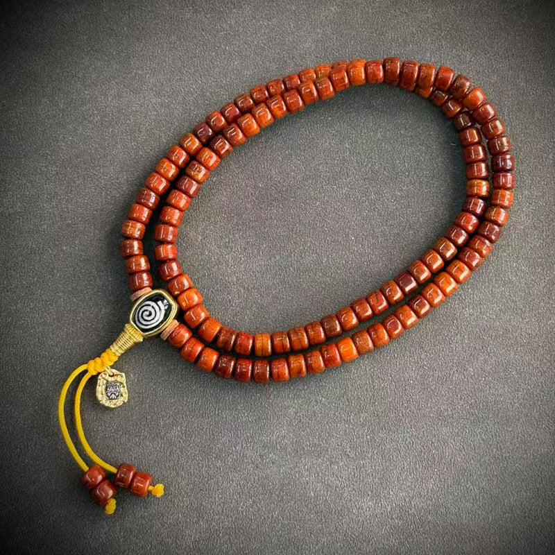 EverestArtstudios Tibetan Vintage Yak Bone 108-Bead Mala with Agate and Glass Accents