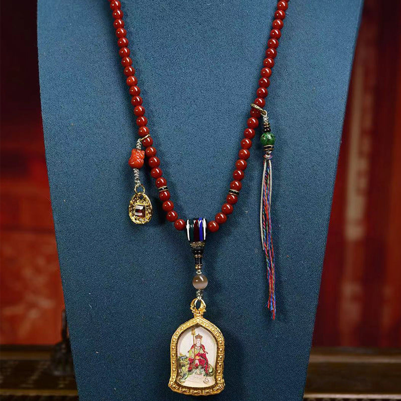 EverestArtstudios Red Agate 108-Bead Mala with Ksitigarbha Pendant