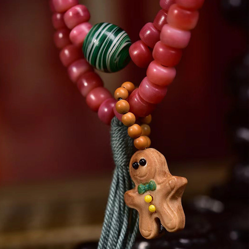 EverestArtstudios Natural Full-Blood Camel Bone 108-Bead Mala with Gingerbread Charm