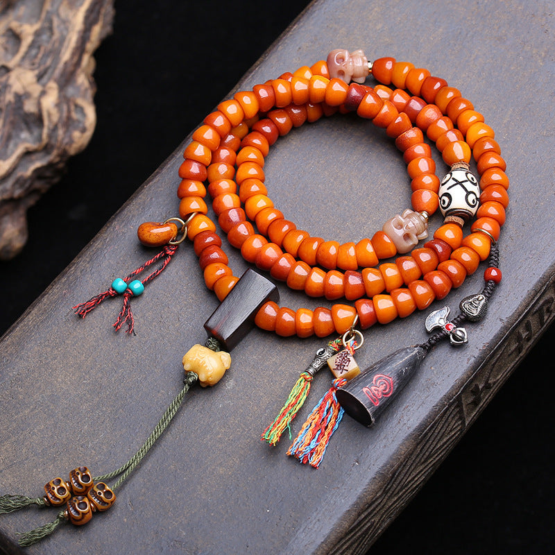 EverestArtstudios Carved Yak Bone Prayer Beads with Sandalwood Accents