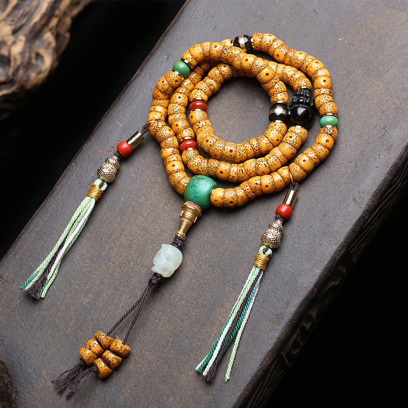 EverestArtstudios Xingyue Bodhi 108-Bead Mala with Obsidian, Turquoise and Agate