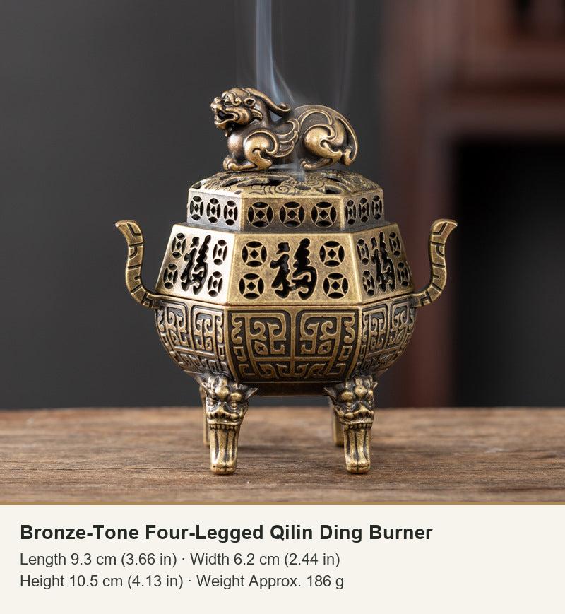 Bronze-Tone Four-Legged Qilin Ding Burner