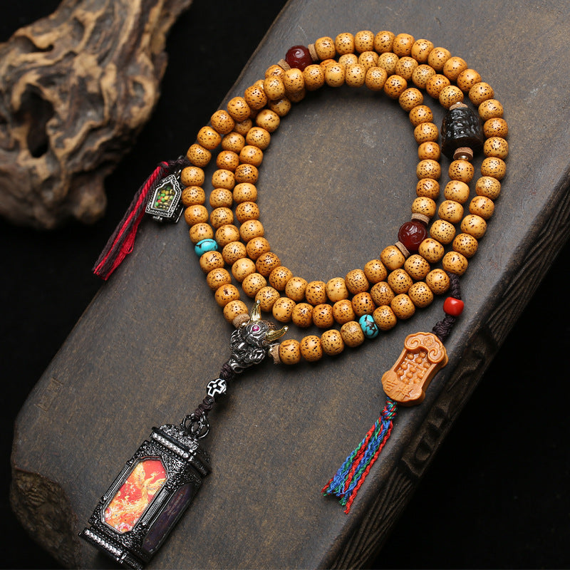 EverestArtstudios Xingyue Bodhi 108-Bead Mala with Four-Sided Thangka-Style Pendant