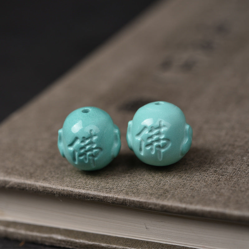 EverestArtstudios Hand-Carved Turquoise Buddha Head Mala Accessory