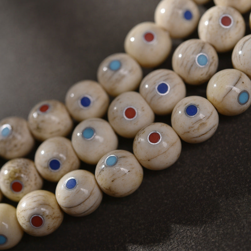 EverestArtstudios Inlaid Bone Round-Bead 108-Bead DIY Mala Strand