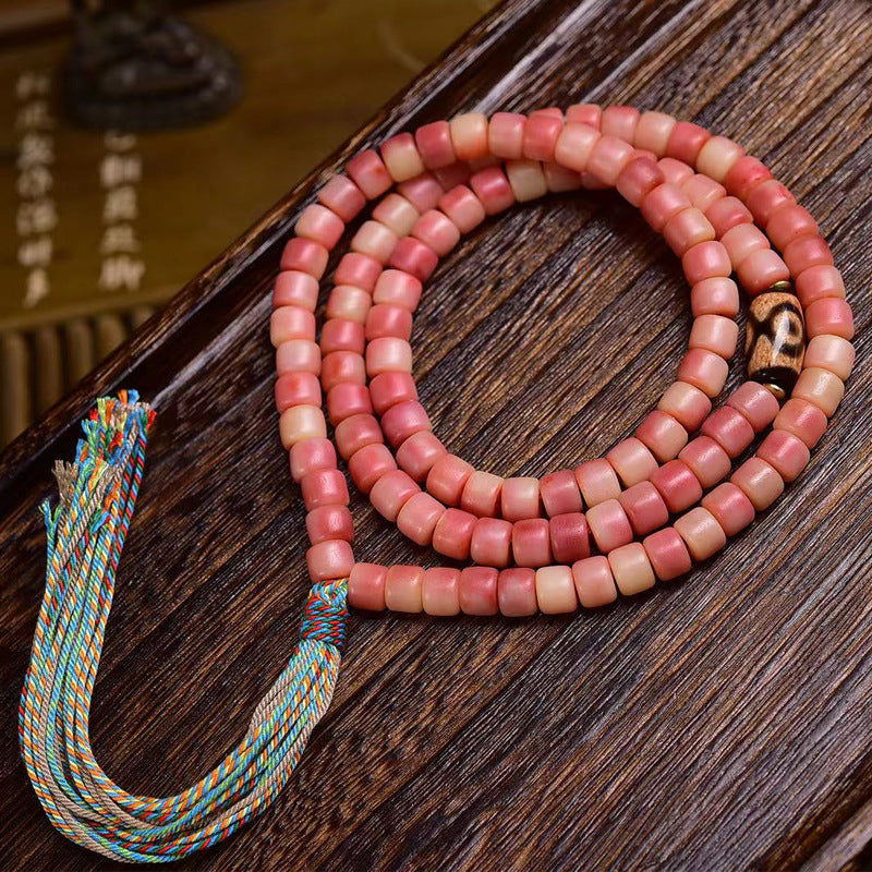 EverestArtstudios Natural Half-Blood Camel Bone Barrel-Bead 108-Bead Mala with Tassel