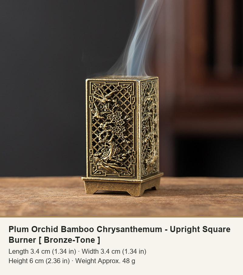 Plum Orchid Bamboo Chrysanthemum - Upright Square Burner [ Bronze-Tone ]