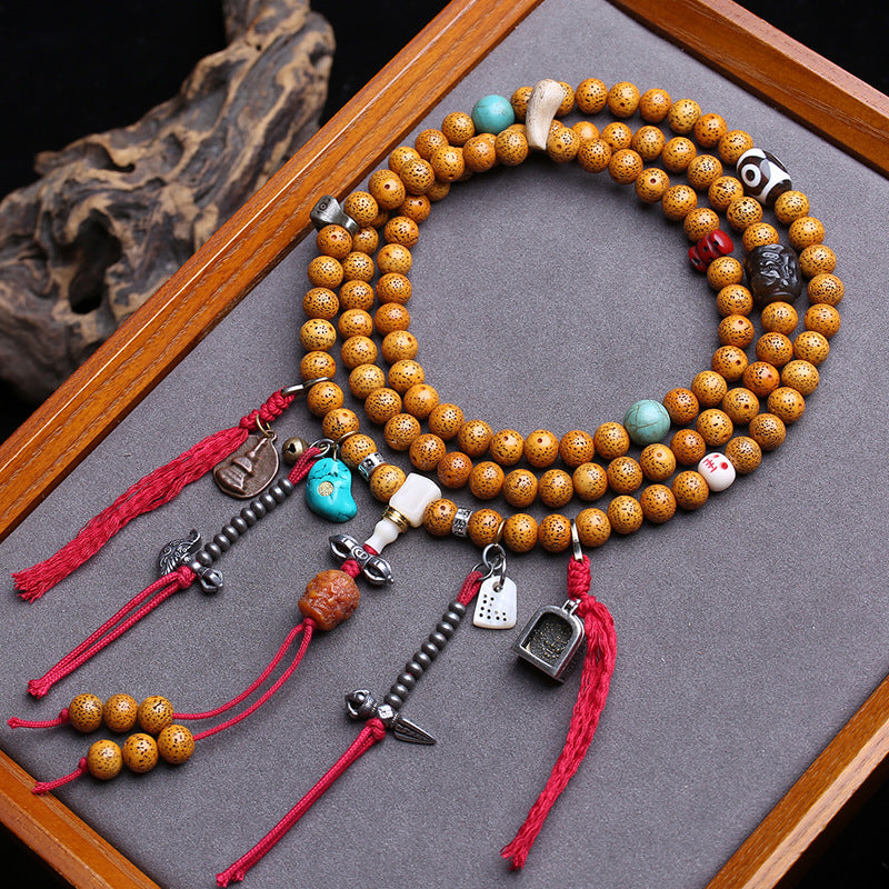 EverestArtstudios Xingyue Bodhi 108-Bead Mala with Dzi-Style Agate and Bone Accents