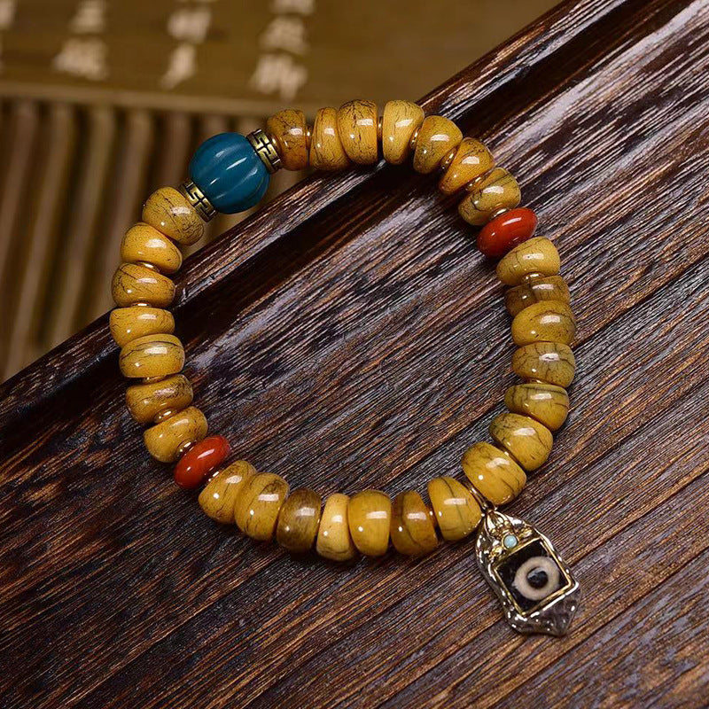EverestArtstudios Yak Bone Sculpted Bead Agate Accent Bracelet