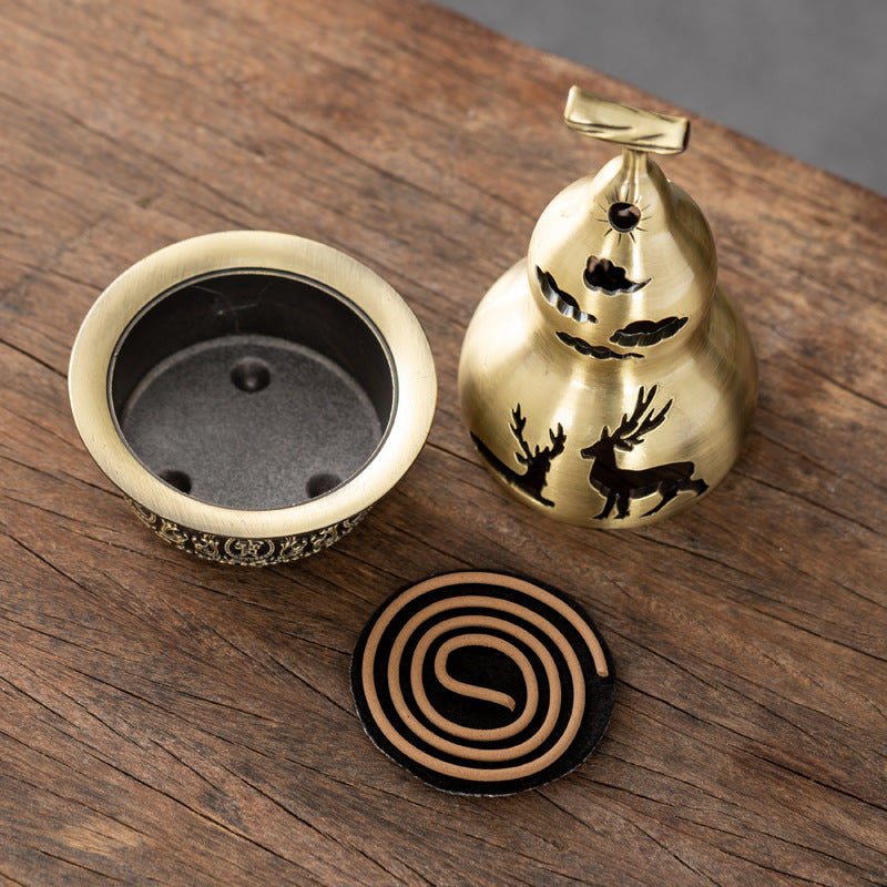 Chinese classical copper gourd incense burner cornucopia creative fortune auspicious ornament home desktop aromatherapy burner tea ceremony incense