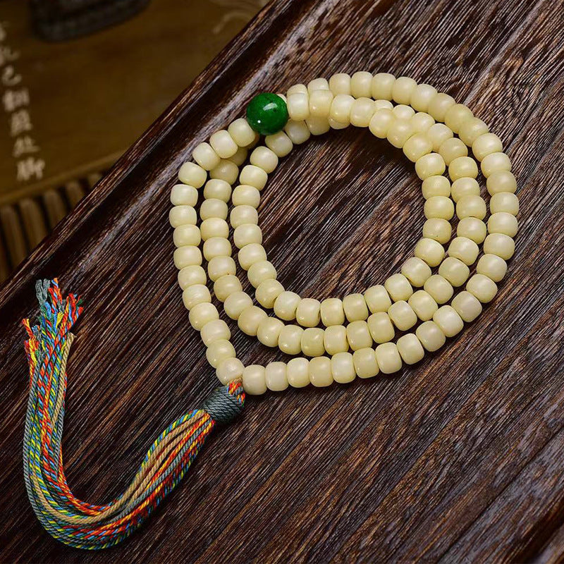 EverestArtstudios Natural Golden-Yellow Camel Bone Barrel-Bead 108-Bead Mala