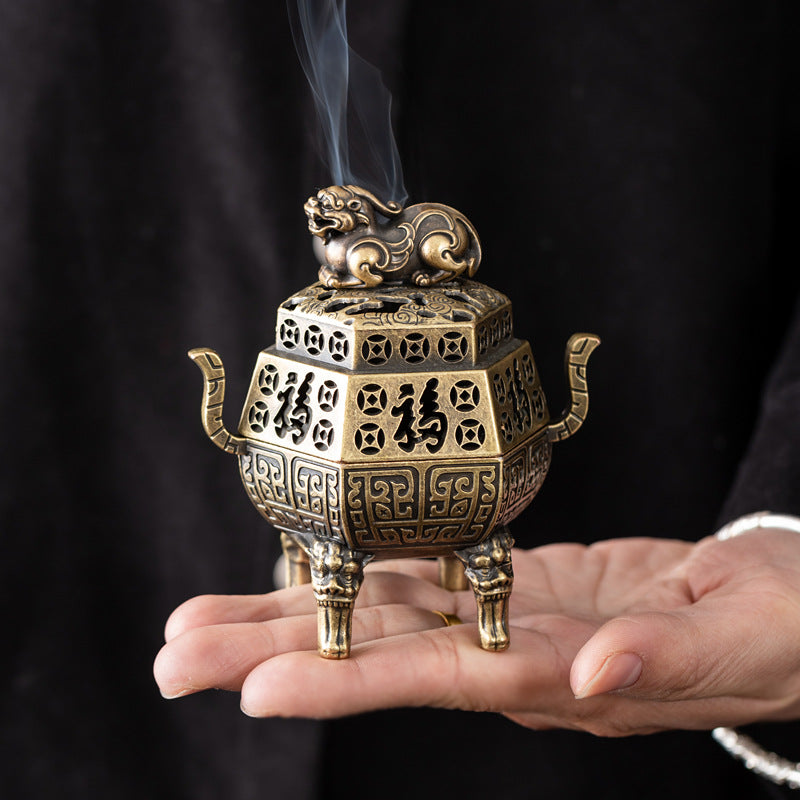 Antique copper alloy Pixiu incense burner Indoor plate incense burner Qilin mythical beast aromatherapy burner Tea ceremony office desktop incense burner