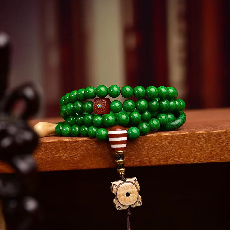 EverestArtstudios Tibetan Horn-Look 108-Bead Mala with Agate and Bone Accents