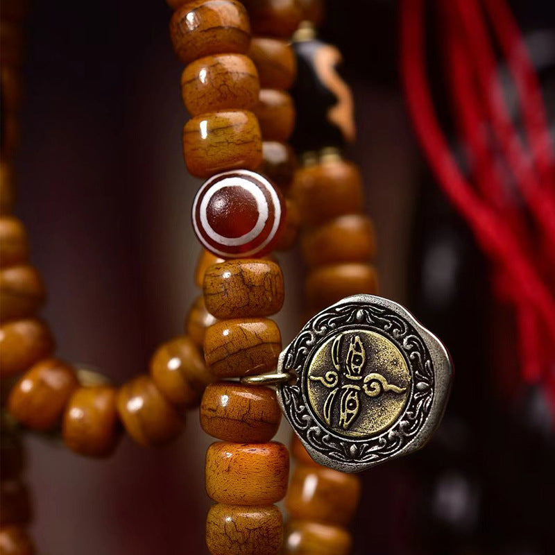 EverestArtstudios Tibetan Vintage Camel Bone Barrel-Bead 108-Bead Mala Wrap Bracelet