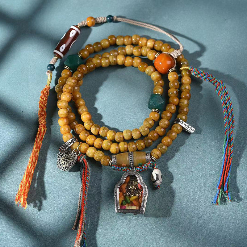 EverestArtstudios Natural Camel Bone 108-Bead Mala with Zaki Lhamo Gau Pendant