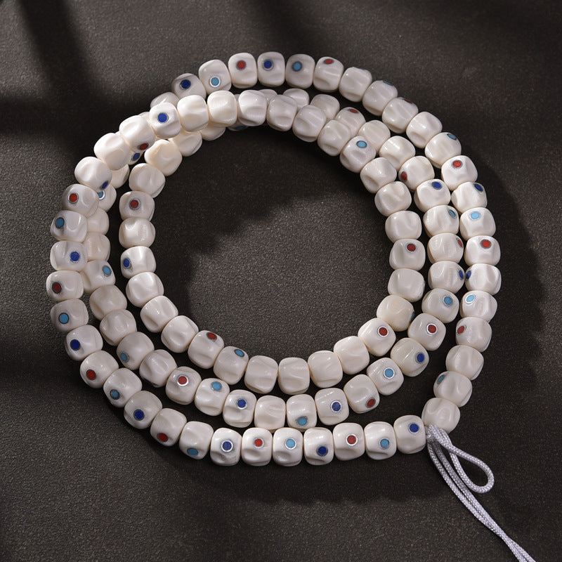 EverestArtstudios Carved Yak Bone and Passion Seed Inlaid 108-Bead DIY Strand