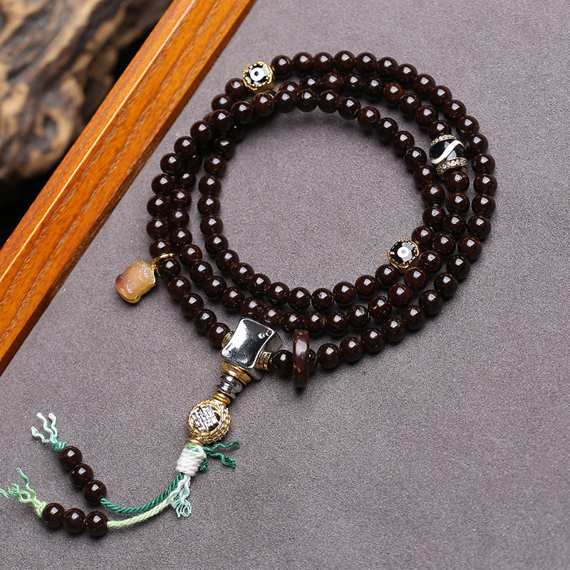EverestArtstudios Coconut 108-Bead Mala with Inlaid Agate Accents