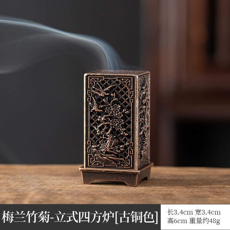 Vertical Baifu incense burner happy eyebrows square column hollow creative alloy small incense burner office aromatherapy ornament incense burner