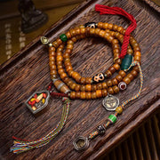 EverestArtstudios Tibetan Vintage Camel Bone Barrel-Bead 108-Bead Mala Wrap Bracelet