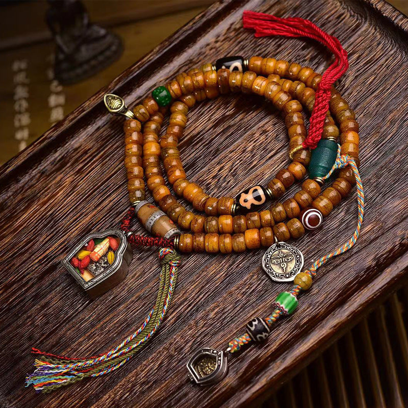 EverestArtstudios Tibetan Vintage Camel Bone Barrel-Bead 108-Bead Mala Wrap Bracelet