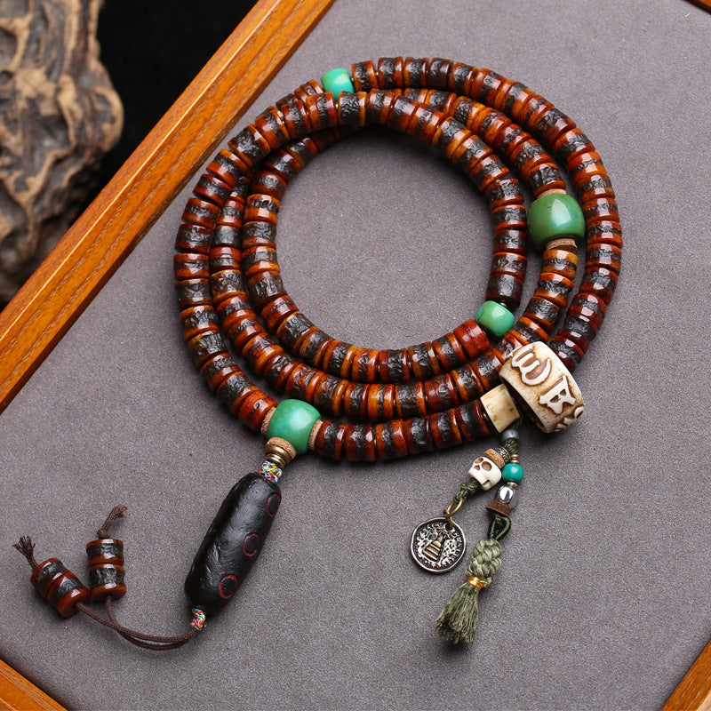 EverestArtstudios Bone 108-Bead Mala with Rahula-Inspired Pendant