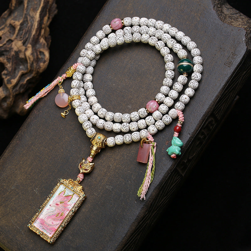 EverestArtstudios Xingyue Bodhi 108-Bead Mala with Nine-Tailed Fox Thangka-Style Pendant