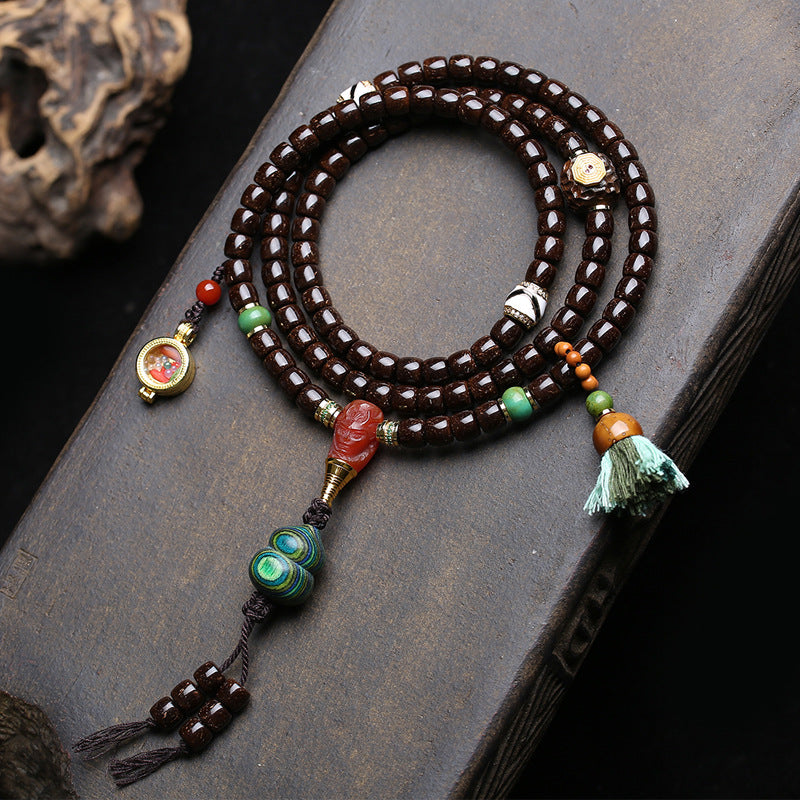 EverestArtstudios Coconut 108-Bead Mala with Dzi-Style Beads and Ghau Pendant
