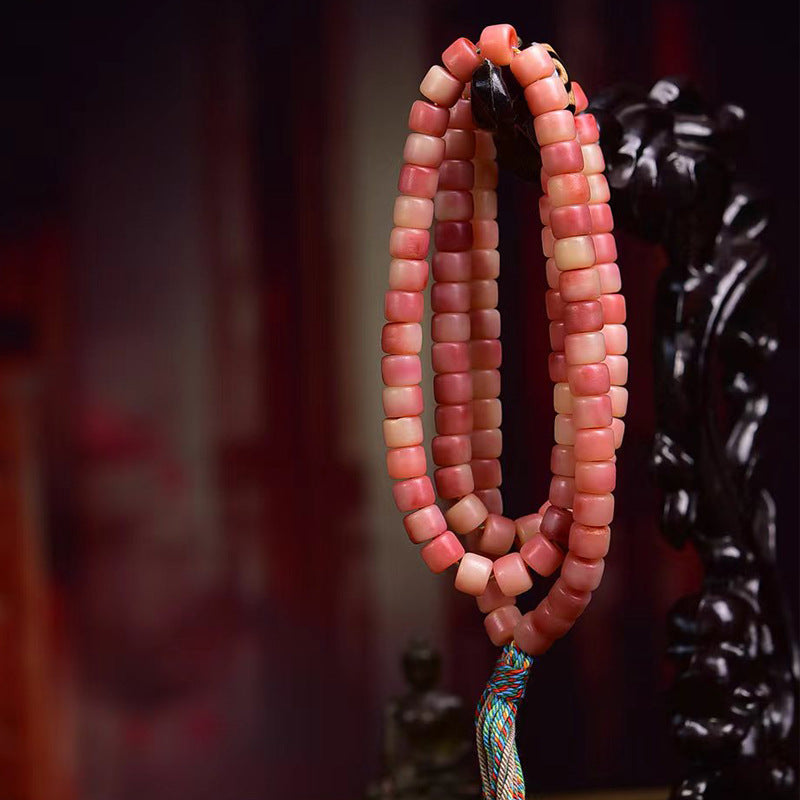 EverestArtstudios Natural Half-Blood Camel Bone Barrel-Bead 108-Bead Mala with Tassel
