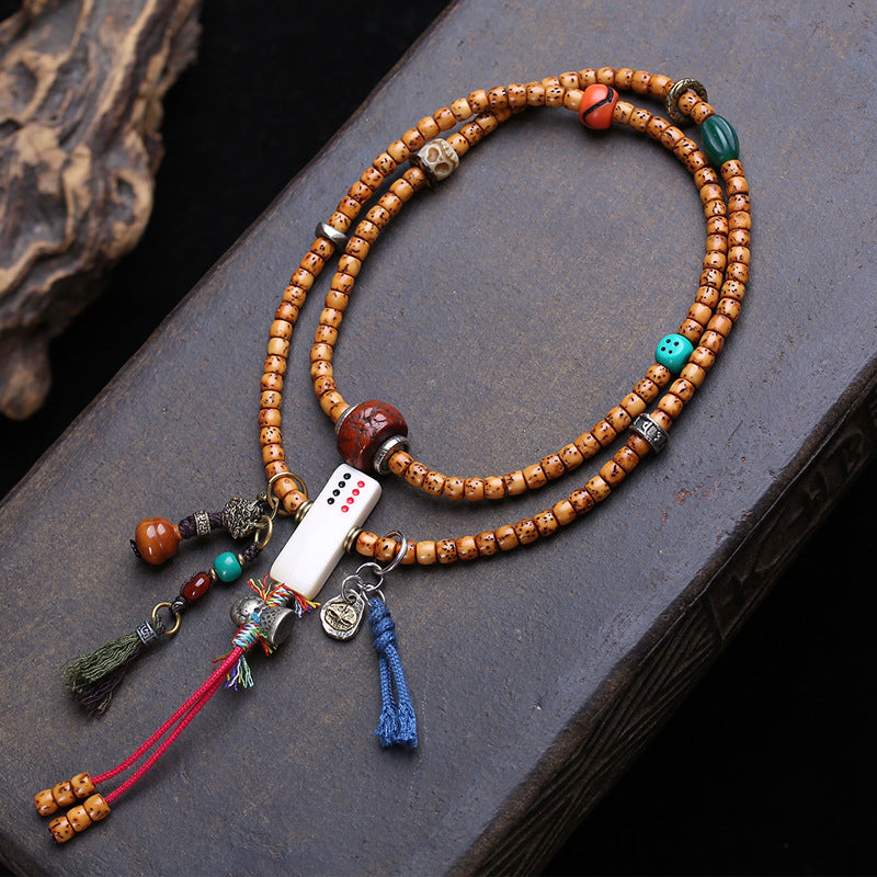 EverestArtstudios Xingyue Bodhi 108-Bead Mala with Phoenix Eye Bodhi and Agate Accents