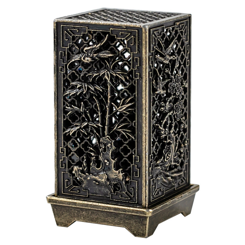 Vertical Baifu incense burner happy eyebrows square column hollow creative alloy small incense burner office aromatherapy ornament incense burner