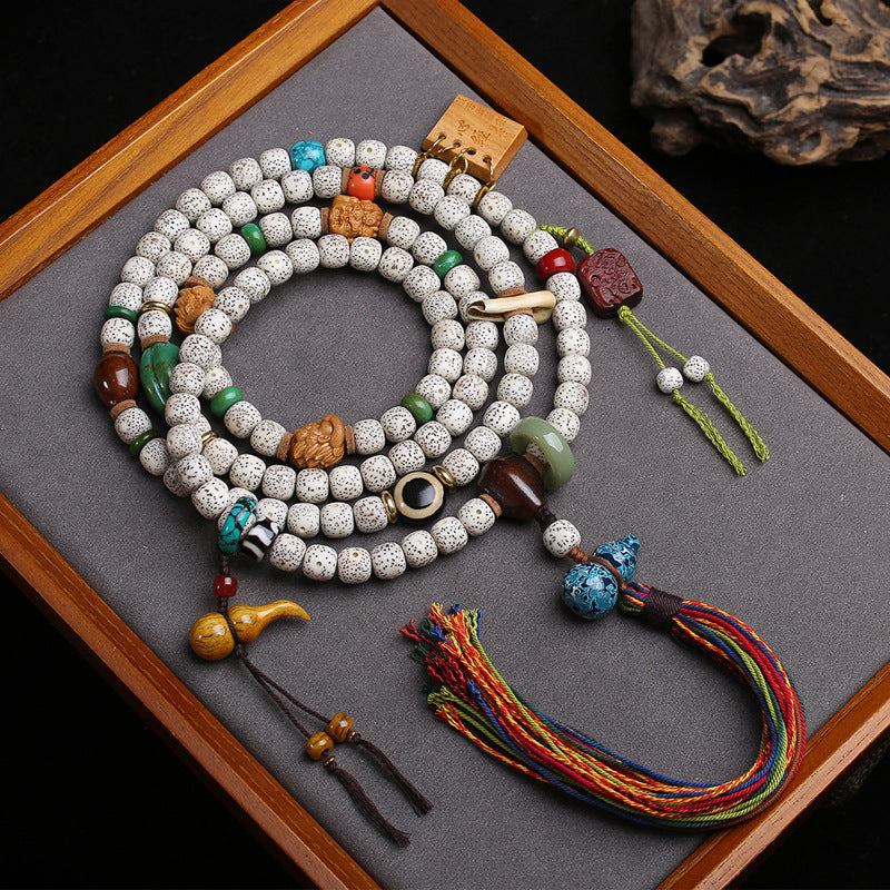 EverestArtstudios Xingyue Bodhi 108-Bead Mala Necklace with Tassel Accents