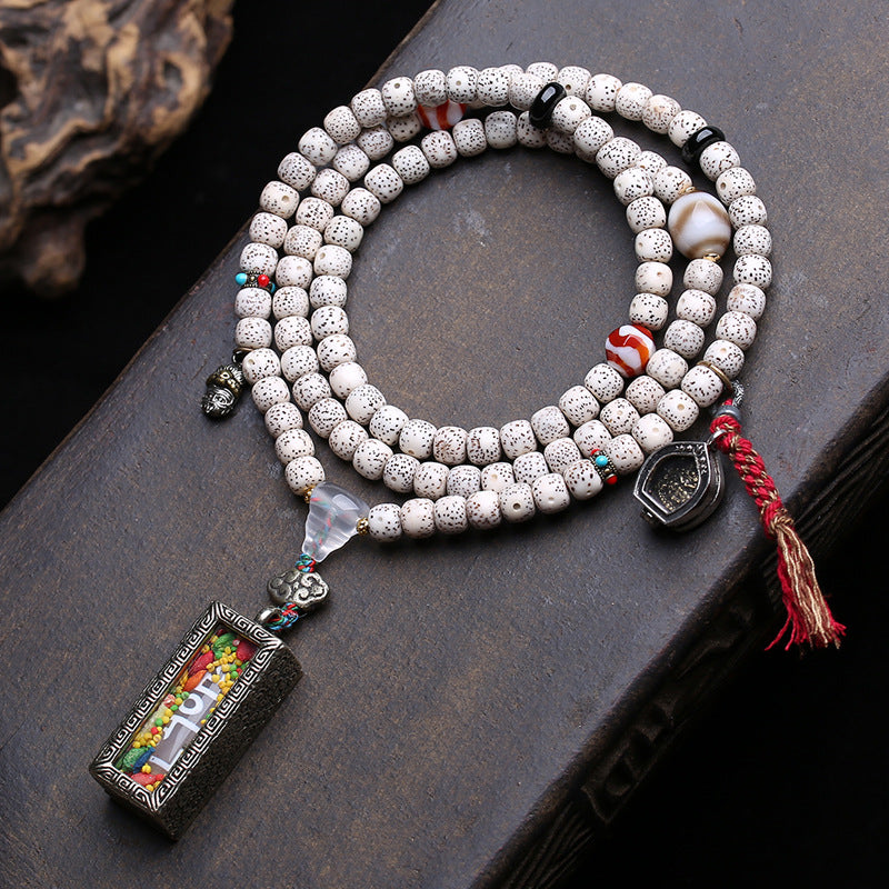 EverestArtstudios Xingyue Bodhi 108-Bead Mala with Dzi-Style Agate and Ghau Pendant