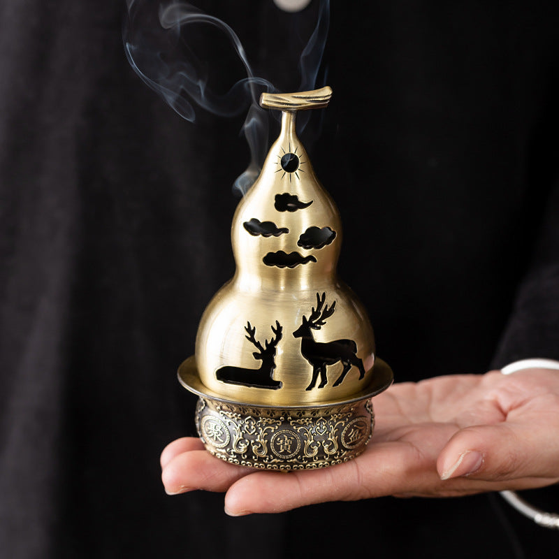 Chinese classical copper gourd incense burner cornucopia creative fortune auspicious ornament home desktop aromatherapy burner tea ceremony incense