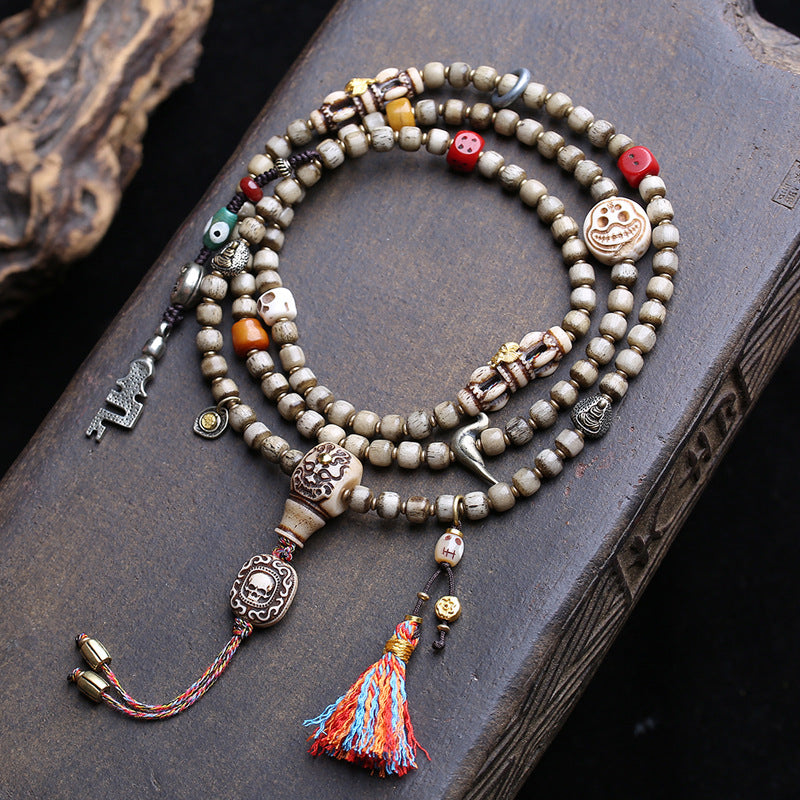 EverestArtstudios Bone 108-Bead Mala with Yak Bone and Pixiu Motif Accents
