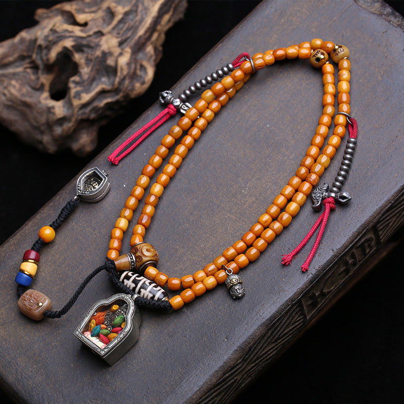 EverestArtstudios Bone 108-Bead Mala with Ghau and Zakiram-Inspired Pendant