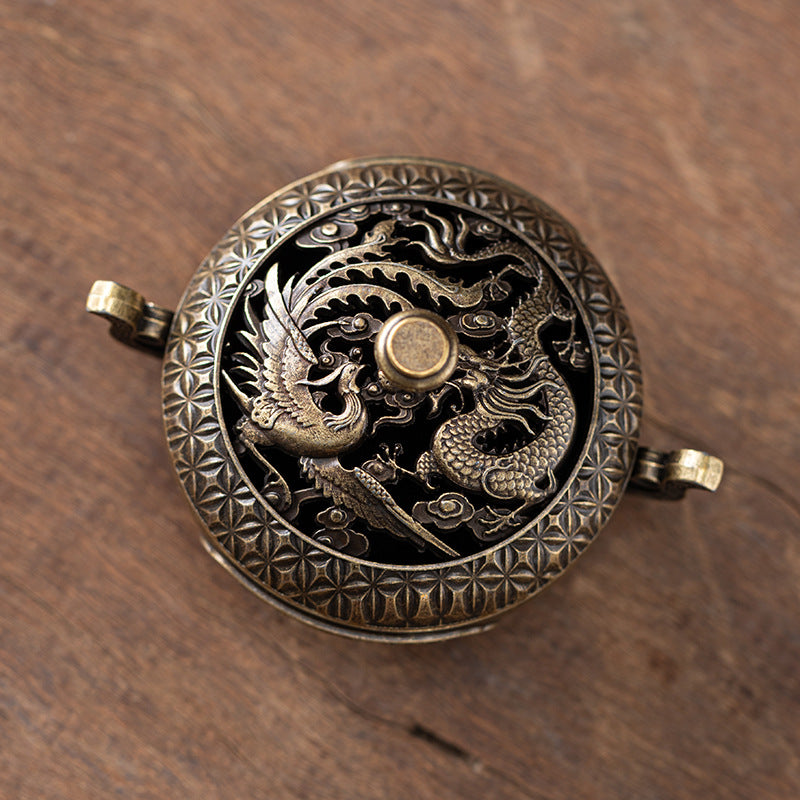 Cross-border explosion binaural antique incense burner exquisite dragon and phoenix pattern three-legged burner household sandalwood burner incense burner desktop ornament
