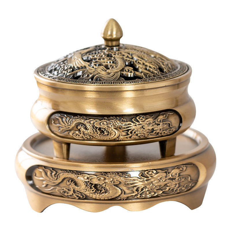 Manufacturer wholesale three-legged dragon and phoenix plate incense burner creative retro alloy sandalwood plate incense burner household aromatherapy burner ornament